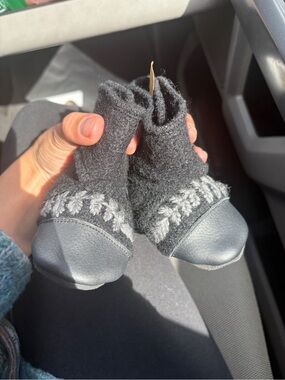 Baby Black Knit Bootie Socks with Gray Accent